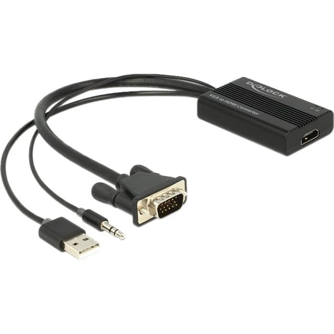 Delock VGA til HDMI-adapter med lyd og USB 0,2 m, sort