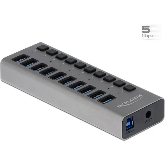 DELOCK USB-hub 10 porte 5 Gbps med individuelle kontakter, grå