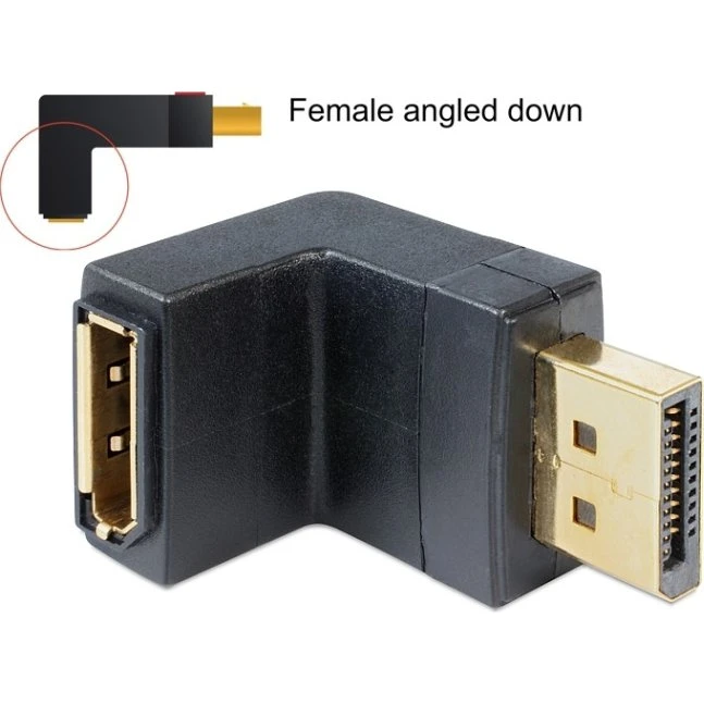 DeLOCK DisplayPort-adapter (han→hun) 90° ned, sort