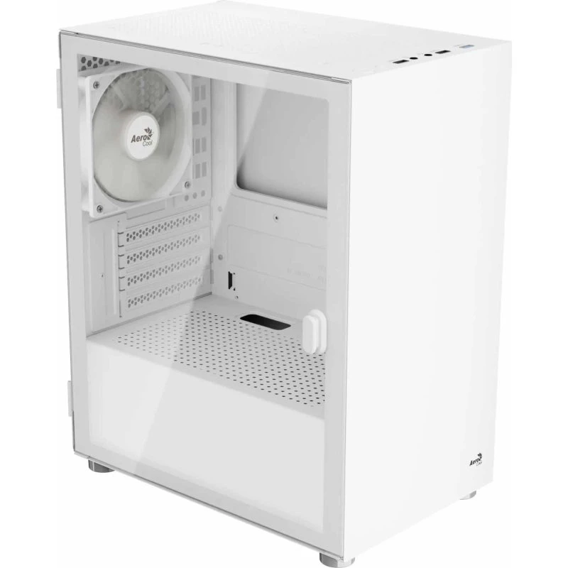 Aerocool CS111 microATX kabinet - hærdet glas, 120mm, hvid