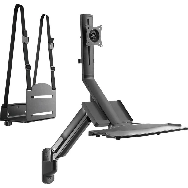 Maclean MC-838 vægbeslag (17"–32") med gasfjeder, inkl. tastatur- & PC-holder