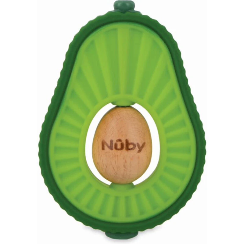 NÛBY Avocado Bidering 6m+ i blød silikone og træ