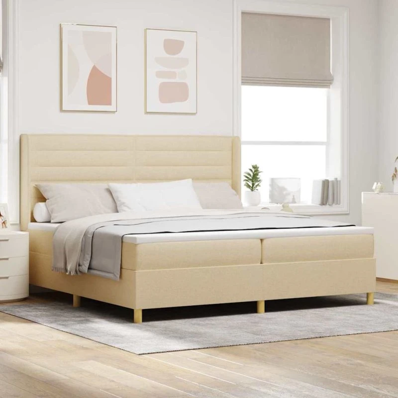 vidaXL Box spring seng med madras LED creme 140x200 cm