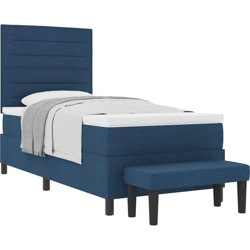 vidaXL Box spring seng med madras og hovedgærde, blå 90x190 cm