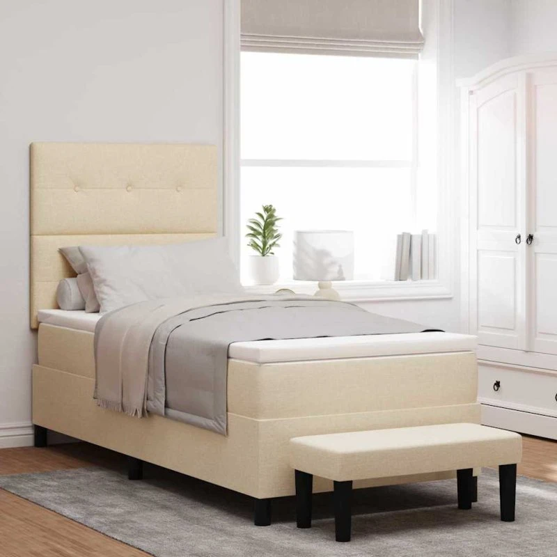 vidaXL Box spring seng med madras Creme 100x200 cm stof