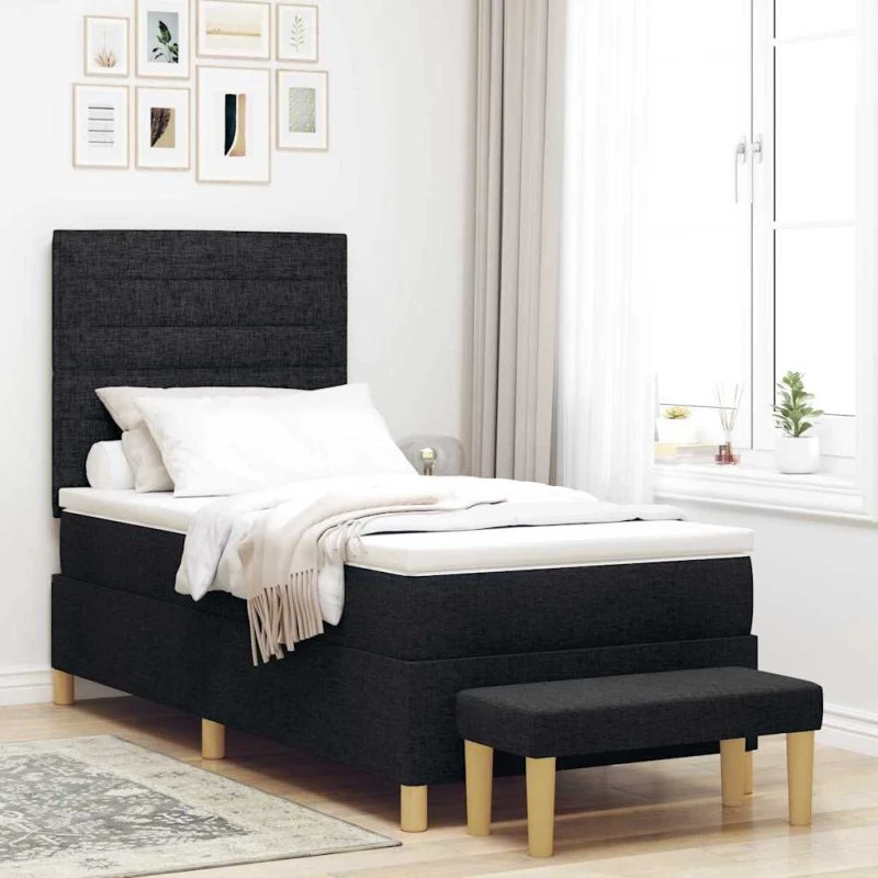 vidaXL Boxspring-seng med madras og hovedgærde 90 x 190 cm, Sort