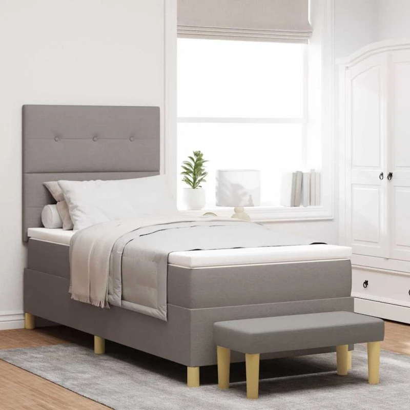 vidaXL Box spring seng med madras 90 x 190 cm gråbrun stof