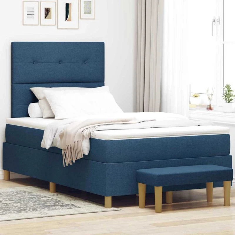 vidaXL Boxspring seng med madras og hovedgærde, blå 120x190 cm