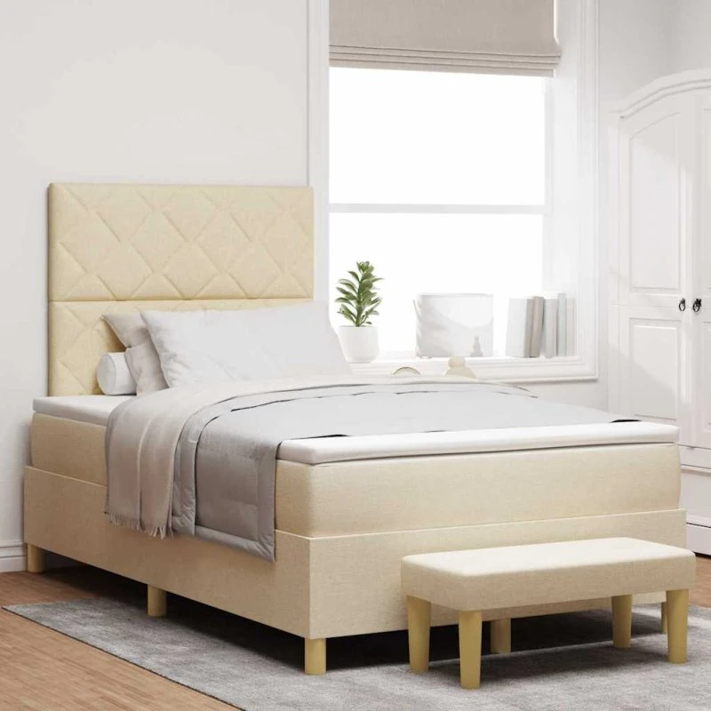 vidaXL Boxspring-seng med madras, creme 120 x 190 cm