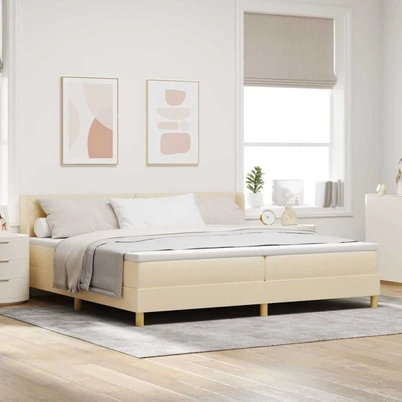 vidaXL Box spring seng 200x200 cm Creme stof