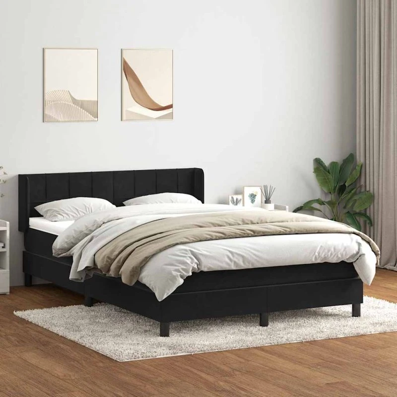 vidaXL Boxspring seng med madras 160x220 cm – Sort fløjl