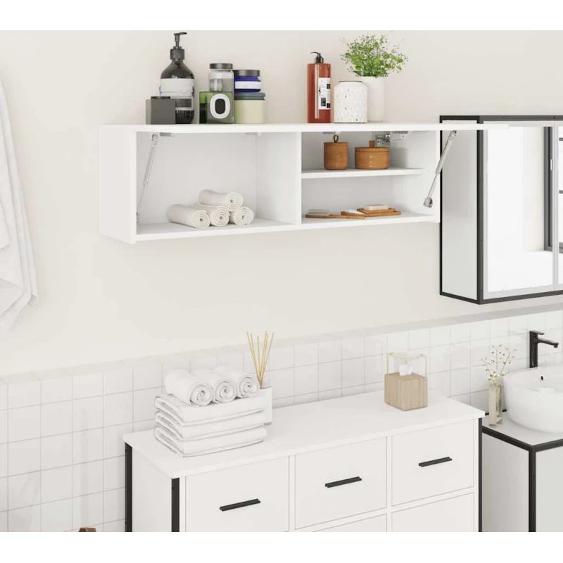 vidaXL væghængt badeværelsesskab 100x25x30 cm konstrueret træ hvid
