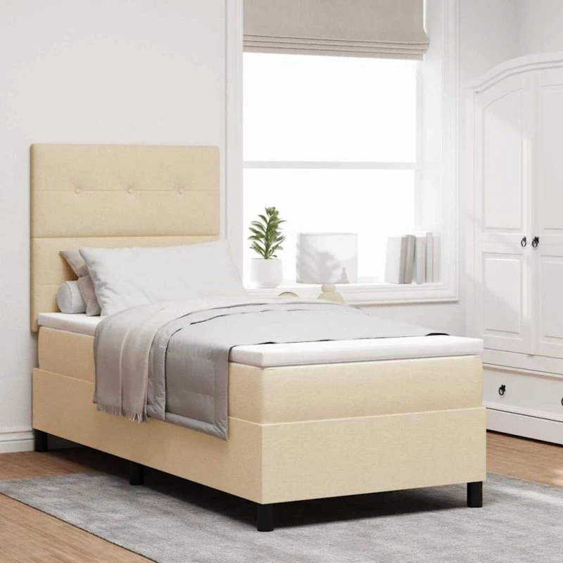 vidaXL Boxspring seng med madras 100x200 cm Creme
