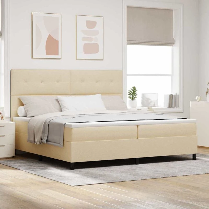 vidaXL Boxspring-seng med madras Creme 200x200 cm Stof