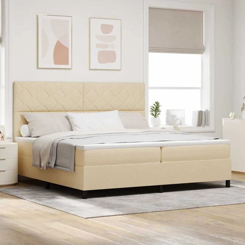 vidaXL Boxspring seng med madras, creme 200x200 cm stof