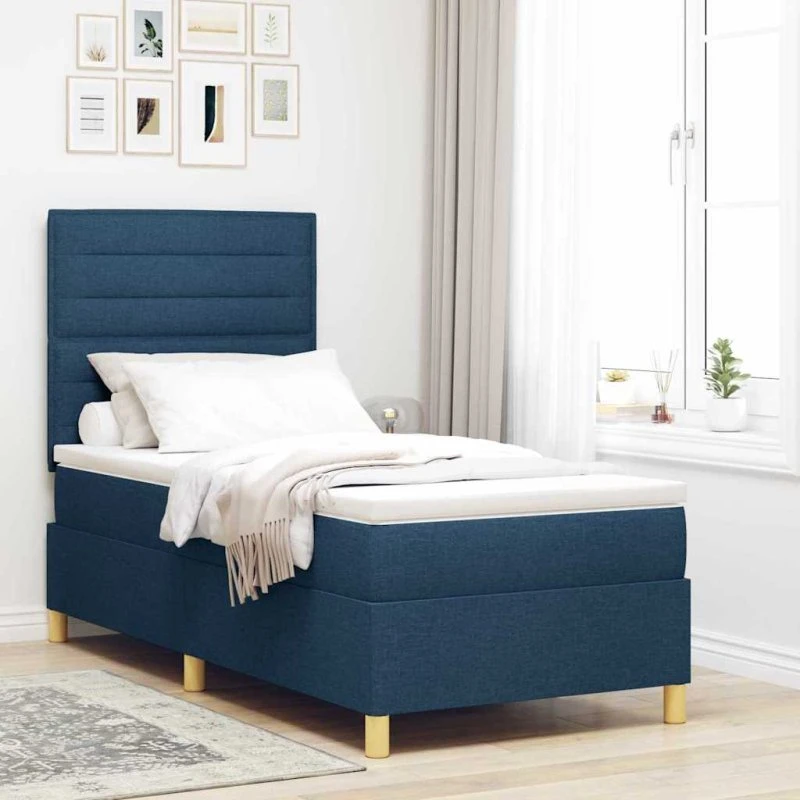 vidaXL Box spring seng med madras og hovedgærde Blå 90 x 190 cm Stof