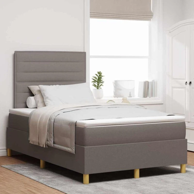 vidaXL Boxspring seng m. madras 120x190 cm gråbrun stof