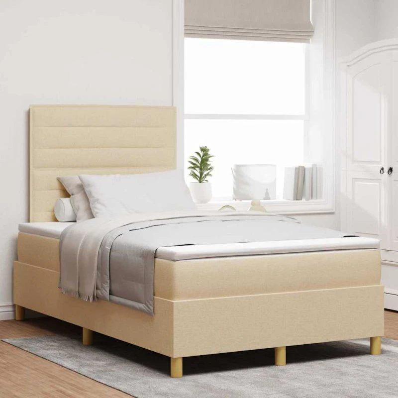 vidaXL Box spring seng med madras Creme 120 x 190 cm stof