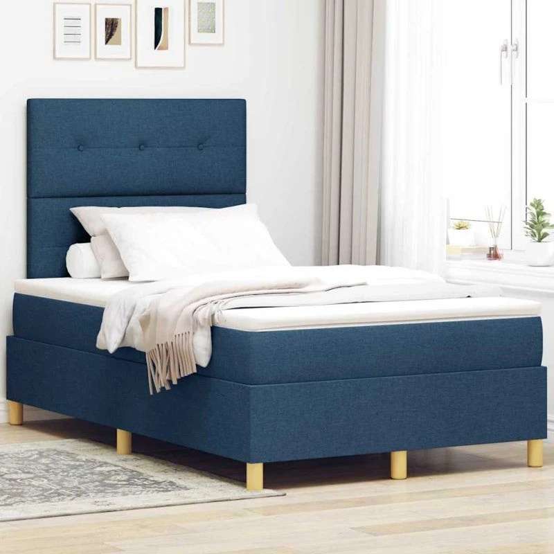 vidaXL Box spring seng med madras og hovedgærde, blå 120x190 cm