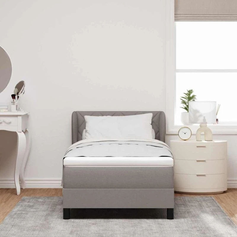 vidaXL Boxspring-seng med madras 90 x 190 cm Gråbrun stof