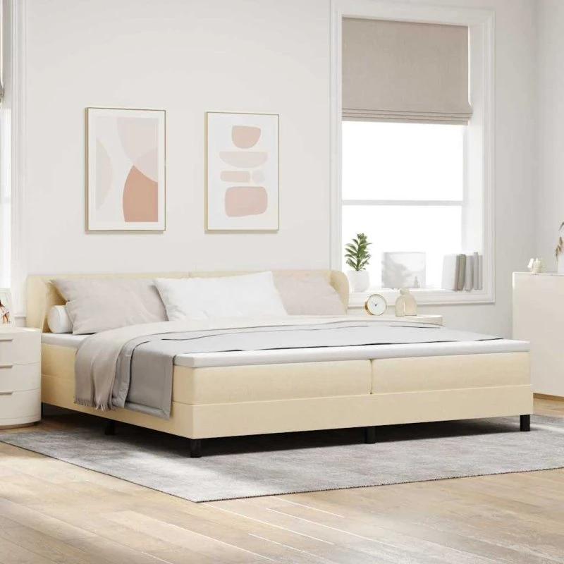 vidaXL Box spring seng med madras 200 x 200 cm Creme (Stof)