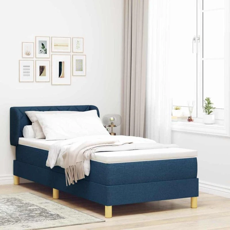 vidaXL Box spring-seng med madras og hovedgærde, blå 90x190 cm