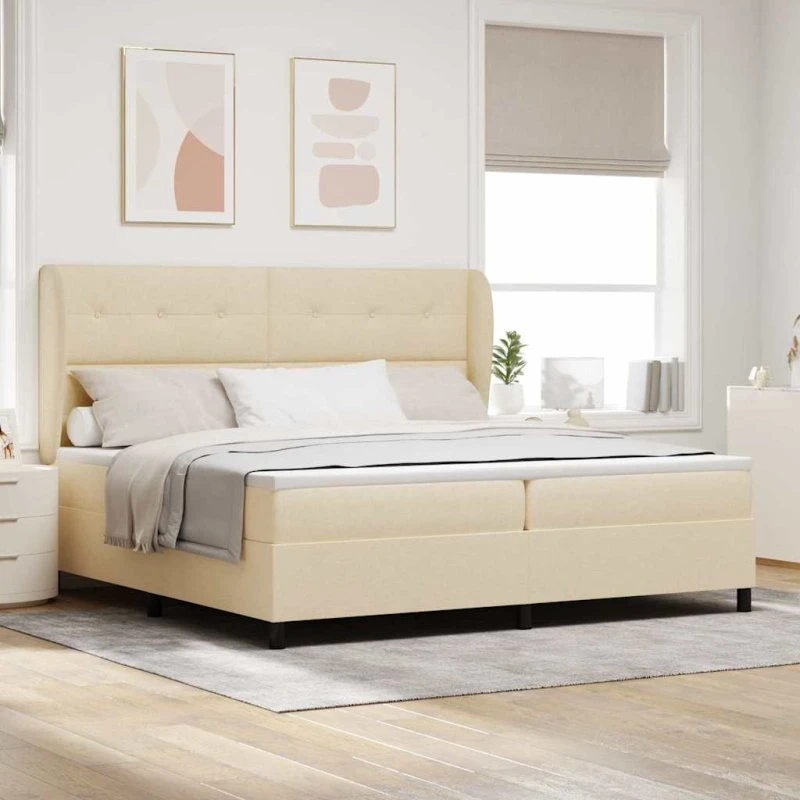 vidaXL Box spring seng med madras, creme, 200x200 cm