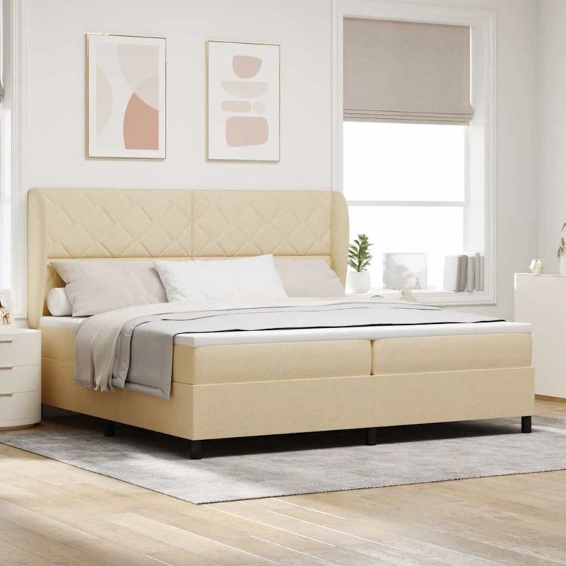 vidaXL Box spring seng med madras Creme 200 x 200 cm Stof