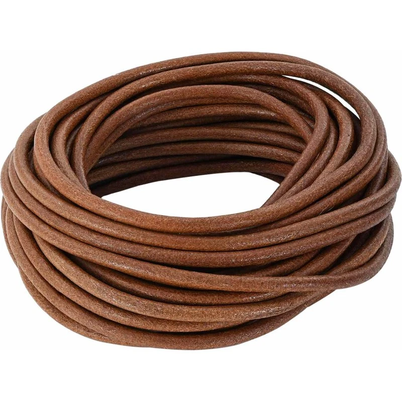 Lædersnor lys brun Ø5 mm x 50 m – rund, glat