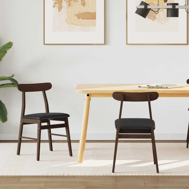 Spisestuestole 2 stk i massiv gummitræ - Mørkebrun/Sort