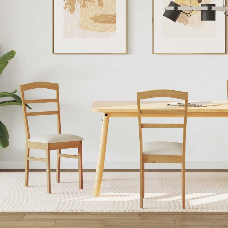 Spisestuestol 2 stk i massivt gummitræ – naturlig