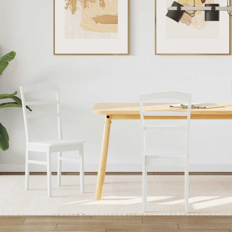 Spisestuestol 2-pak i hvidt massivt gummitræ