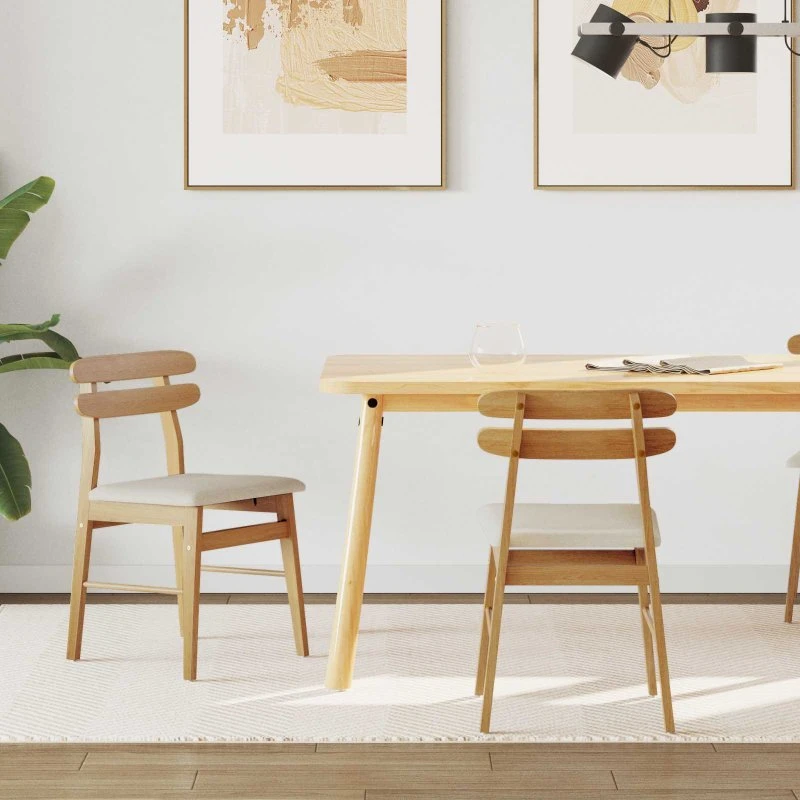 Spisestuestole 2 stk – Naturligt massivt gummitræ, lys finish