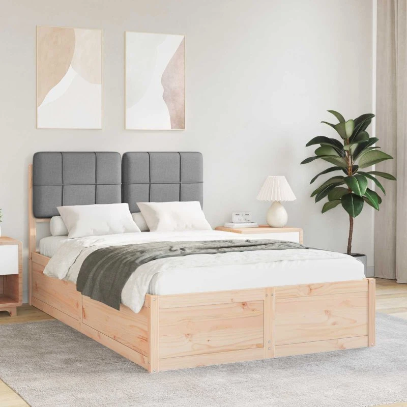 Sengestel med polstret hovedgærde 120x190 cm – lysegrå