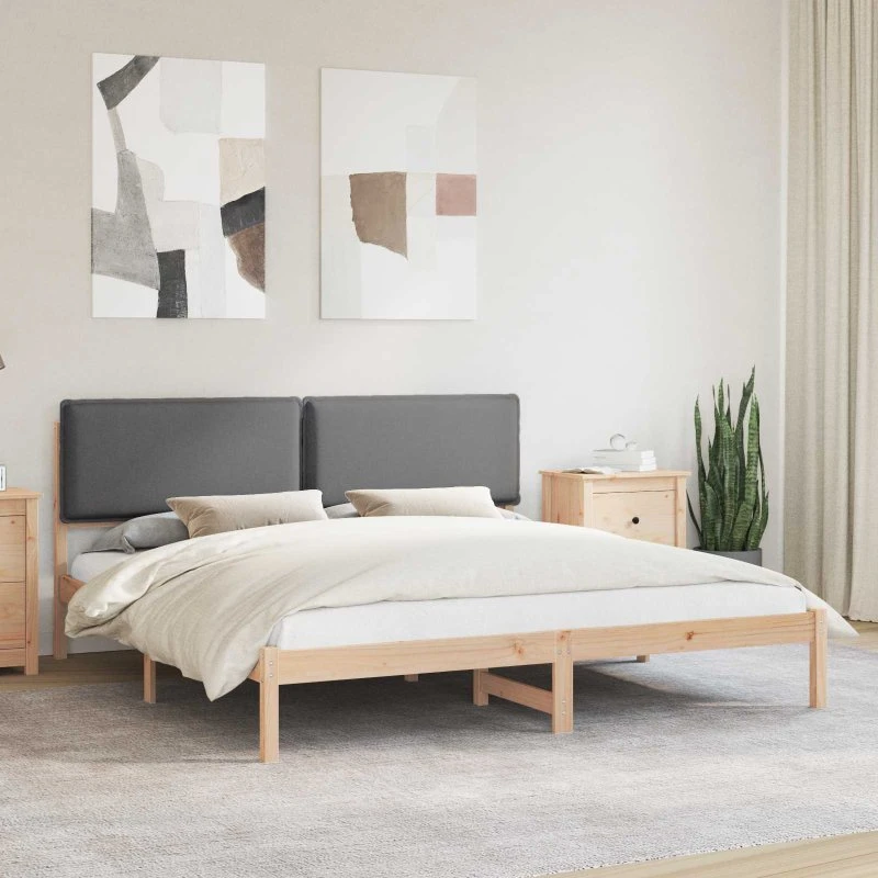 Sengestel 200x200 cm med polstret hovedgavl, mørkegrå