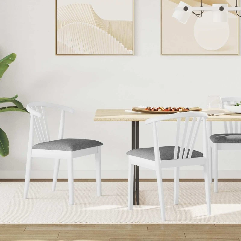 Spisestuestole 2 stk Hvid/Grå i massivt gummitræ