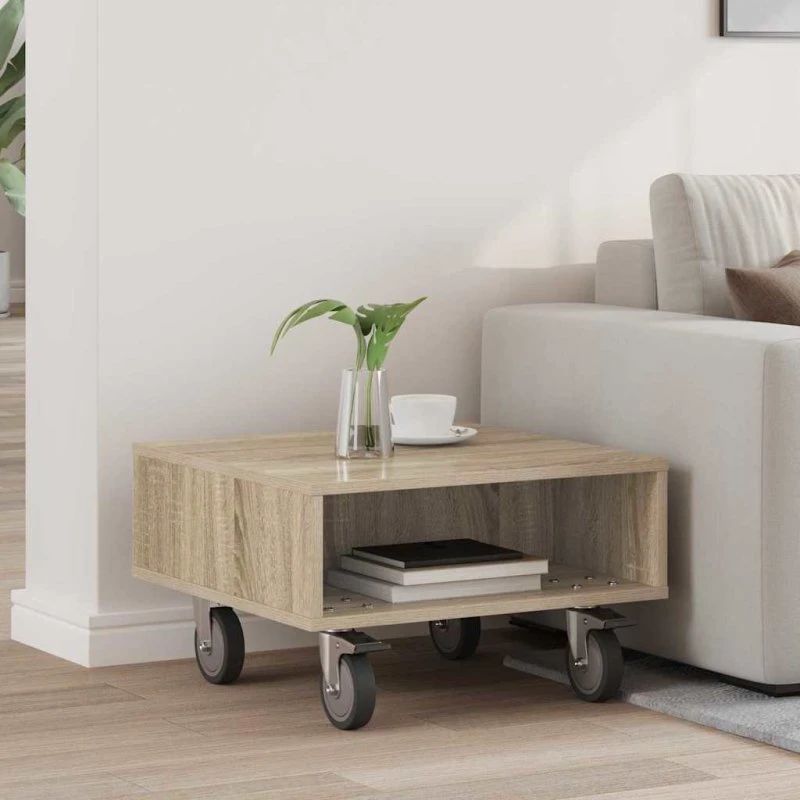 Sidebord med hjul Sonoma Eg 50x50x30 cm