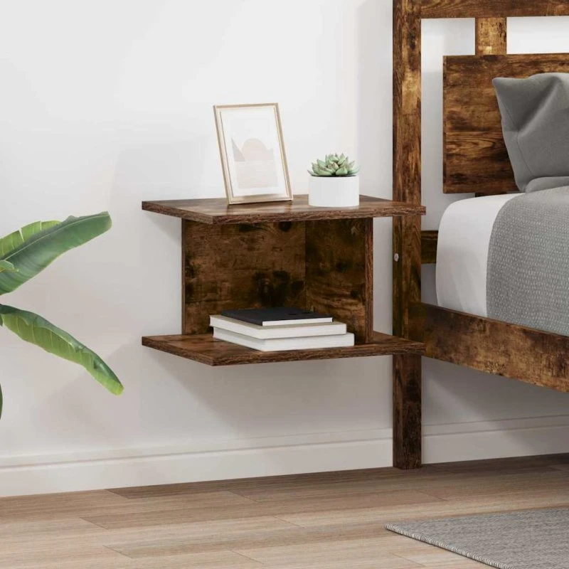 Sengebord 2 stk Røget eg 40x30x25 cm – Konstrueret træ