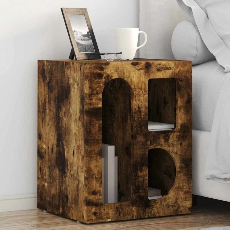Sengebord Røget eg 40×35×50 cm – Konstrueret træ