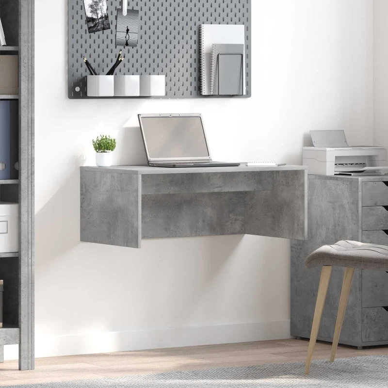 Væghængt skrivebord Betongrå 80x45x30 cm - Konstrueret træ