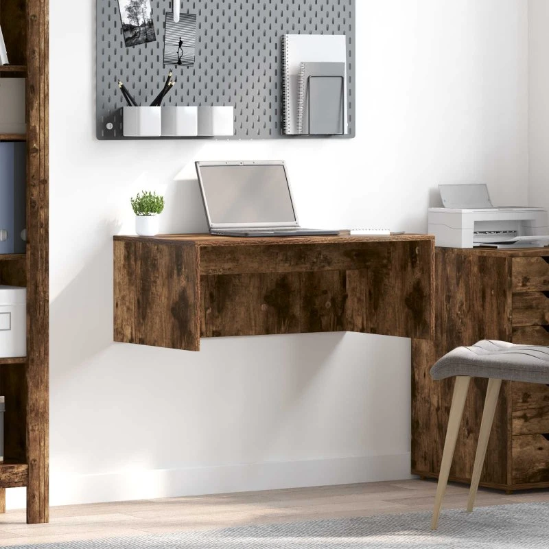 Væghængt skrivebord Røget eg 80 x 45 cm – konstrueret træ