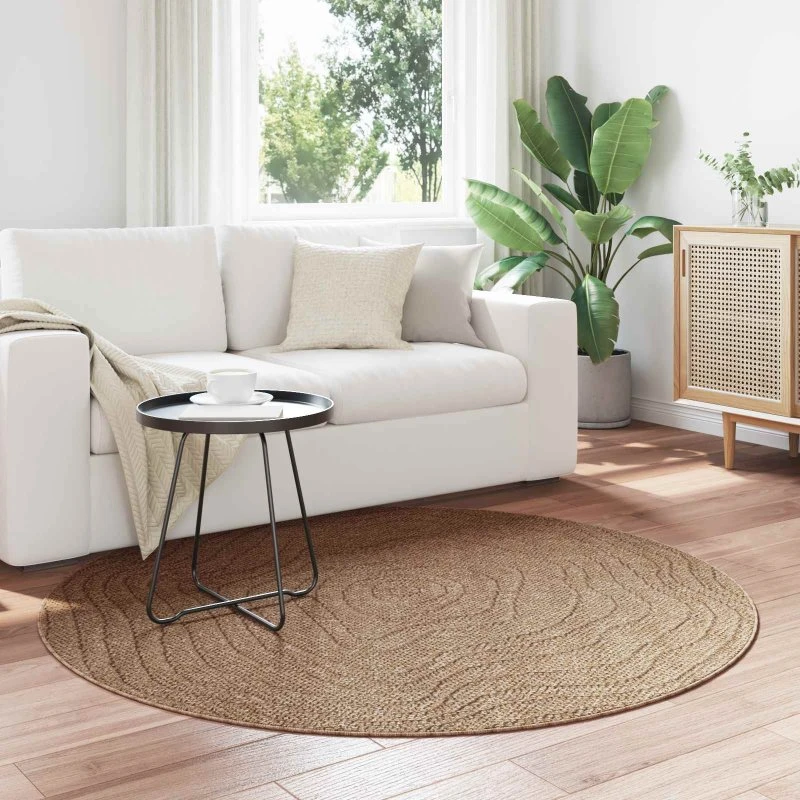 Rund Områdetæppe Moiré Natur Ø160 cm - Polyester