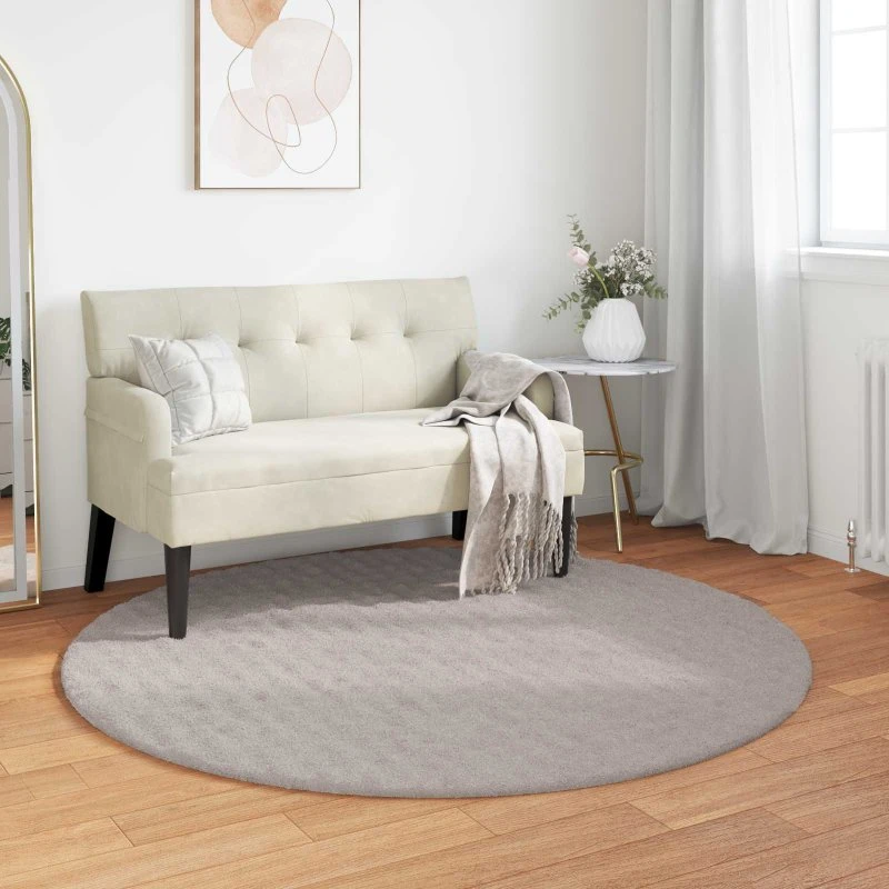 Rundt områdetæppe SIROLO sand Ø120 cm - polyester