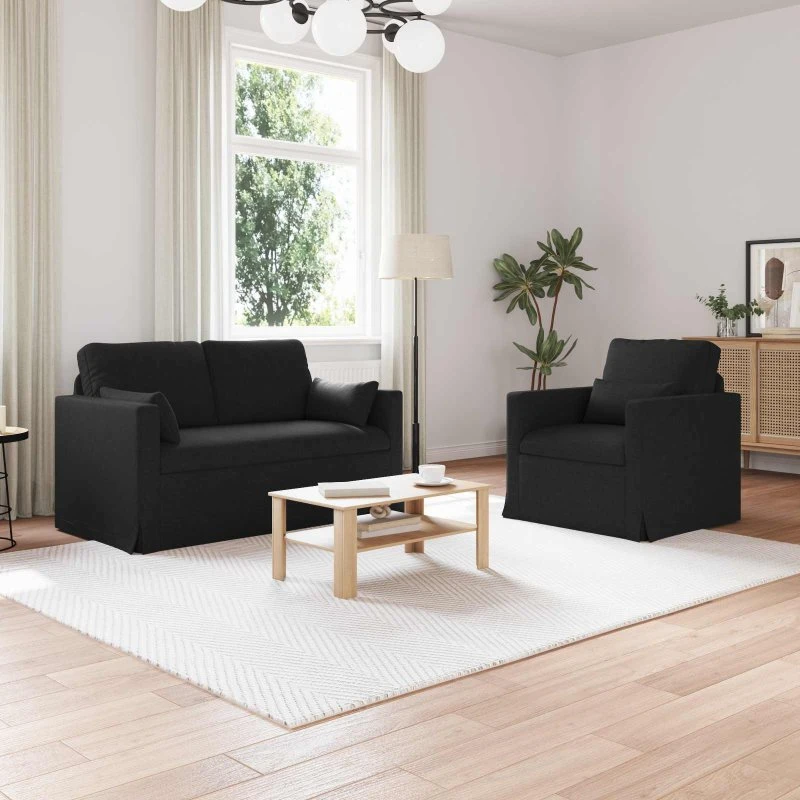Modulær 2-pc sofa i sort stof og metal 139x78x80 cm