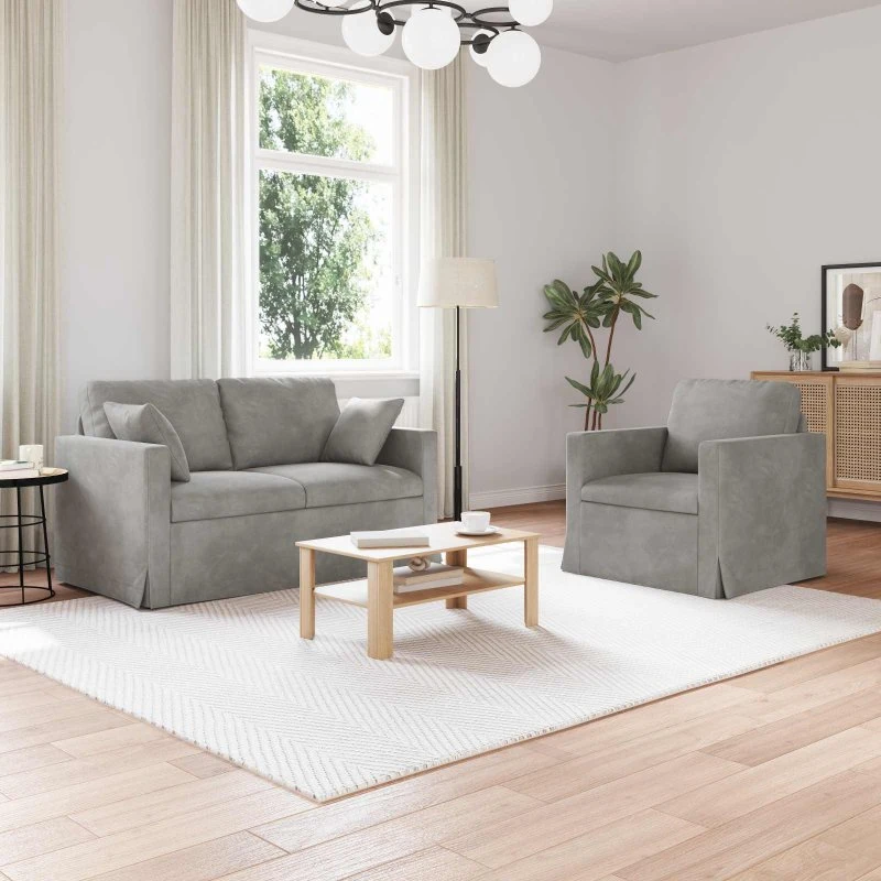 Lysegrå 2-personers sofa i fløjl 138x78x80 cm