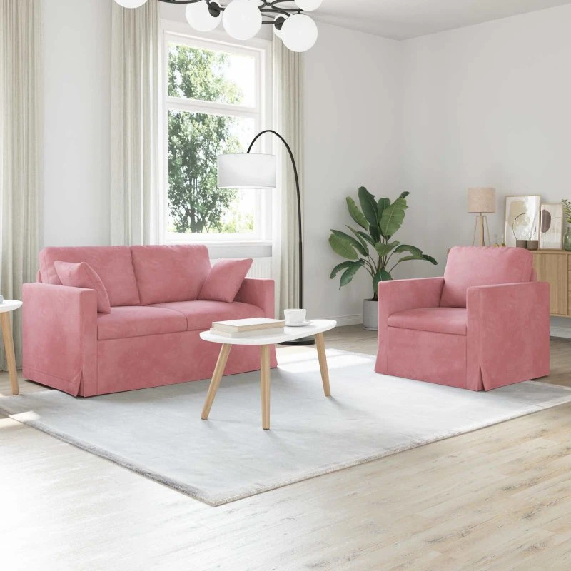 Sofa sæt 2 stk Lyserød Fløjl 138x78x80 cm