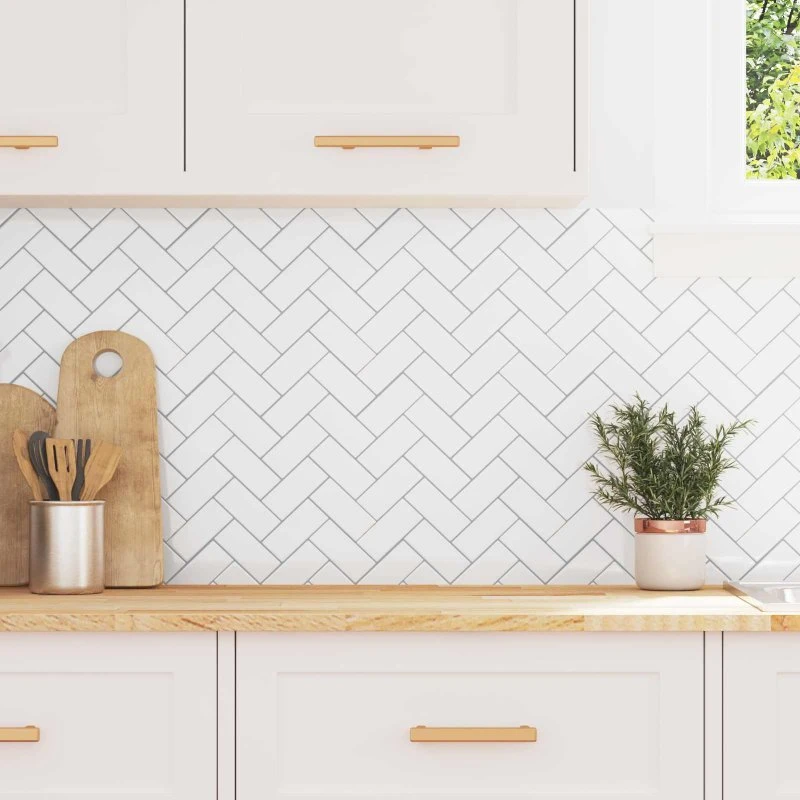 Herringbone flisesticker 50 stk 30x30 cm Hvid/Grå