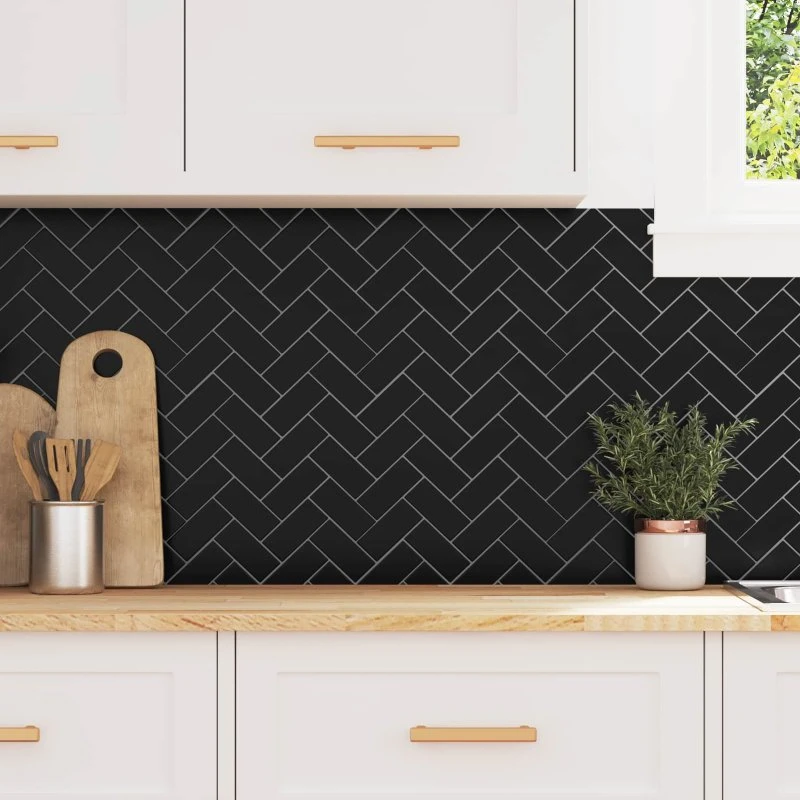 Herringbone dekorfliser sort 30x30 cm, 10 stk