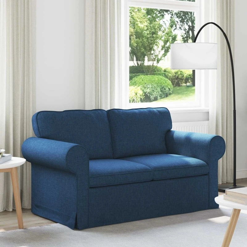 Moderne blå sofa i stof med metalramme 155/215 cm