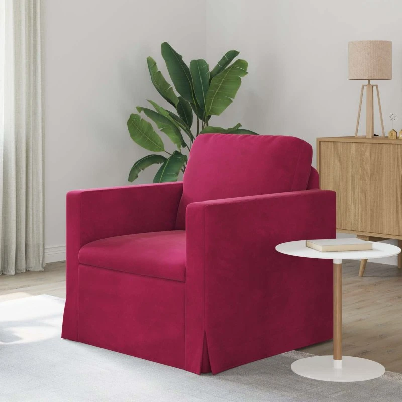 Vinrød fløjlssofa 78×78×80 cm – modulær med metalramme